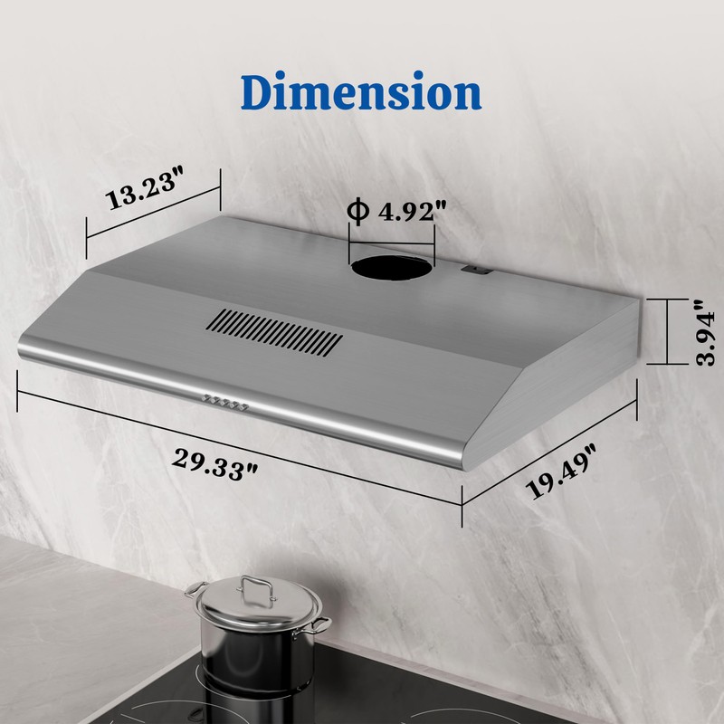 FIREGAS Under Cabinet Range Hood 30 Inch, Ducted/Ductless Convertible Vent