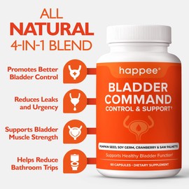 Happee Bladder Control Supplement for Women & Men - Pumpkin Seed Extract, Soy Germ, Saw Palmetto & Cranberry Blend - Bladder Support for Urinary Frequency, Leaks & Urgency - 60 Capsules