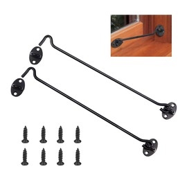 2Pcs 12 Inch Hook and Eye Latch Black Heavy Duty Solid Stainless Steel Gate Latch, Safety Sliding Barn Door Latch Lock for Window Barns Doors Garage Shed Doors, Wooden Fences or Metal Gates