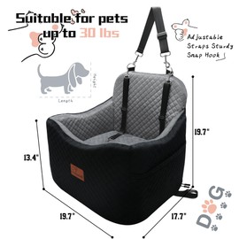 VERGODPRO Dog Car Seat for Small Medium Dogs-Safety and Comfy Pet Booster Carseats with 2 Clip-On Satebelt & Storage Pockets,Washable and Detachable Puppy Car Seat for Dogs up to 30 lbs.(H-Black/Grey)