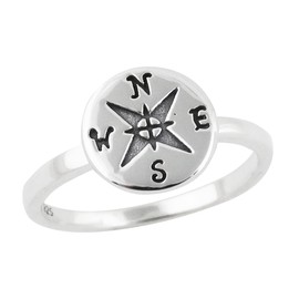 FashionJunkie4Life Compass Ring - 925 Sterling Silver, Sizes 6-10, Nautical Directional (9)