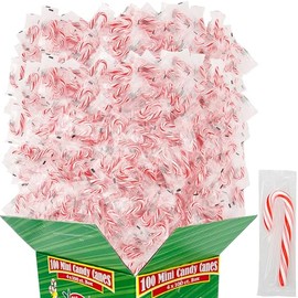 Mini Candy Canes Peppermint, Individually Wrapped - Flavored Red & White 2 Inches (100 Count (1-100 Pack))