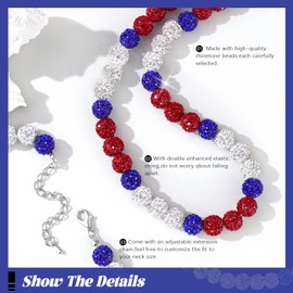 Inspired Bling Baseball Necklace For Athlete Players|Ice Collection Sparkle Pollyanna Rhinestone Beaded Baseball Necklaces|Baseball Accessory Gifts For Men Women Phillies 18in-Red White Blue