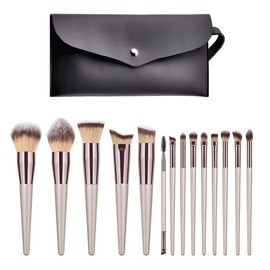 Juego De 14 Brochas Maquillaje Color Champán Dorado, Brocha For Polvo, Sombra Ojos, For Maquillador                                                   