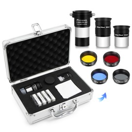 Astromania 1.25" Telescope Eyepiece & Filter Astronomical Kit with 2pcs Plossl Eyepieces, 3pcs Planetary Filters, Moon Filter and 2X Barlow Lens - A Useful Set of Accessories for Newcomer to Astronomy