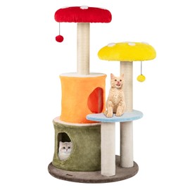 PETSITE Mushroom Cat Tree, Multi-Level Cute Cat Tree Tower with Sisal Scratching Posts, Cat Condo, Soft Plush Perches, and Dangling Toys for Indoor Cats (43 Inch)