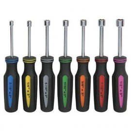 7 Piece SAE Professional Nut Driver Set Color Coded Nonslip TPR Hand Grips and 3-inch Hollow Shaft
