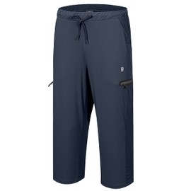 Little Donkey Andy Men's Ultra-Stretch Quick Dry 3/4 Pants Capri Shorts Drawstring Lightweight Hiking Travel Casual Navy Blue XXL