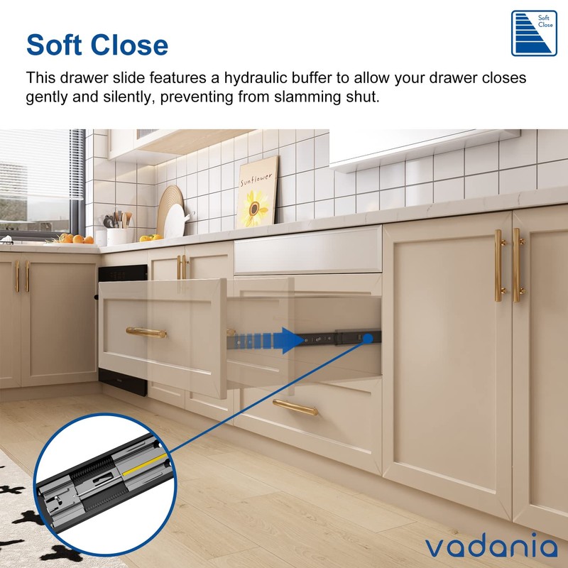 VADANIA 14" Soft Close Drawer Slide, #VK1245, 3-Fold Full Extension,