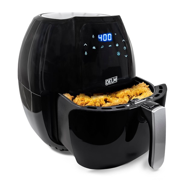 Delm Air Fryer 8 in 1 Easy Clean Basket 6.3 QT With Recipe Book - Small Air Fryer Hot Oven Oilless Cooker LED Touch Digital Scree - Airfryer Preheat and Shake Reminder (black)