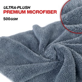 Detailer's Preference - Toalla de microfibra extra absorbente y ultra afelpada de 500 g/m² sin bordes de 16 x 16 pulgadas, gris, paquete de 6