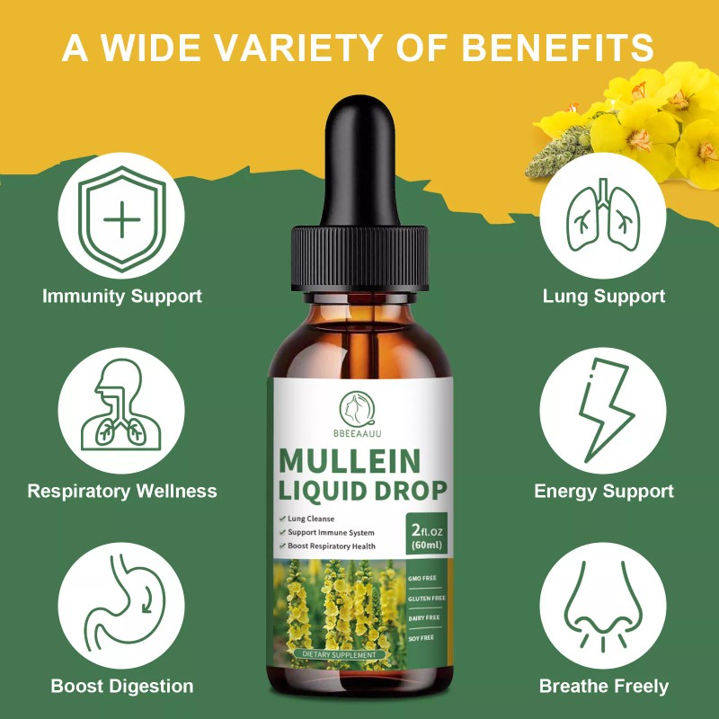 2*60ml Mullein Drops for Lungs, Detox and Cleanse Mullein Extract