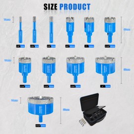 Diamond Hole Saw Kit with Pilot Bit, ZNXIMER Tile Hole Saw with Center Drill Bit for Marble, Granite, Ceramic, Porcelain Tile and More Drilling (K2-6/8/10/20/25/28/32/35/45/50/65MM)