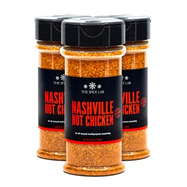 The Spice Lab Nashville Hot Chicken Seasoning - All Purpose Spicy Dry Rub for Fried Chicken, Pork Chops, Vegan Chicken & More - Gluten Free & Kosher Southern Flavor – 6.5 oz Shaker 3 Pack – 7106