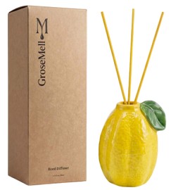Lemon Scented Reed Diffuser Set – 6.76 fl oz (200ml) with Sticks, Creative Lemon-Shaped Ceramic Design for Home, Bedroom & Bathroom Decor, Long Lasting Aromatherapy Gift