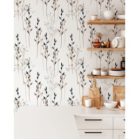 Coloritto Meadow Flowers Wallpaper | Removable Self Adhesive Botanical Wallpaper | Minimalistic Peel and Stick Wallpaper (Sample 12" W x 8" H)