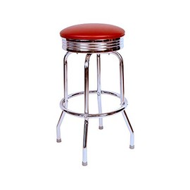 Richardson Seating Retro Chrome Swivel bar Stool with Seat Metal, 24", Wine