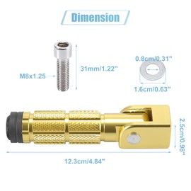 Motoforti 1 Pair 8mm Aluminum Alloy Motorcycle Fold Rearsets Footpeg Gold Tone