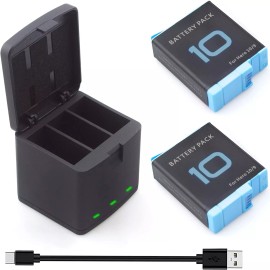 Unbranded 2* Battery or Battery & Charger Dock for GoPro Hero 9 10 11 12 Action Cameras - 2pcs Batteries+Charger Dock