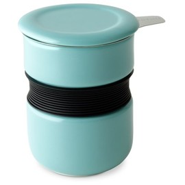 FORLIFE Curve Asian Style Porcelain Tea Cup with Infuser and Lid 12 ounces, Turquoise