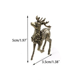 GUEDKIKL 2PCS Pure Copper Deer Figurine, Vintage Standing Deer Statues Collectible Ornaments, 2 inch Retro Reindeers Sculpture for Office Tabletop Decorations
