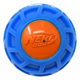 Nerf Dog TPR EXO Squeak Ball Dog Toy, Lightweight, Durable and Water Resistant, Single Unit, Blue/Orange
