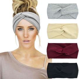 DRESHOW 4 Pack Women Headbands Vintage Elastic Boho Criss Cross Head Wrap Hair Band Cute Hair Accessories