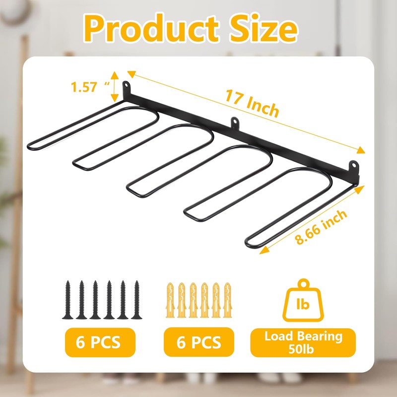 Boot Rack, 4 Pair Wader Hangers Wall Mount Shoe Rack