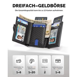 YESIIW Airtag Men's Wallet Slim Wallet with Coin Compartment, Premium Leather Smart Wallet Card Holder Card Holder Men's Wallet with RFID Protection, Carbon Black Wallets for Men, A02 - Carbon Black,