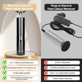 Merrtody Electric Foot Callus Remover with 9 Adjustable Speeds, 2 in 1 Rechargeable Foot File - Professional Pedicure Tools for Men & Women for Removing Dead Skin and Calluses