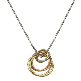 Sterling Silver Tri-color Rings Diamond-Cut Ball Chain Necklace Italy, 18"