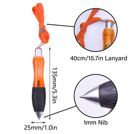 5 Pieces Wide Grip Pens with Lanyard and Refills, Big Fat Weighted Pens Ballpoint Handwriting Pens Black Ink for Weak Hands Arthritis Tremors [Black]