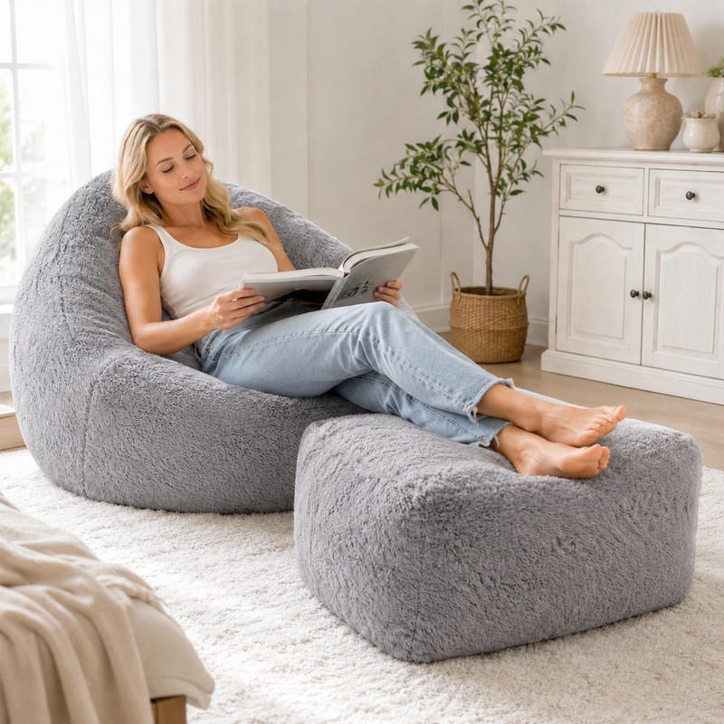 Round Pouf Ottoman 23 x 15 x 13 Inches, Memory