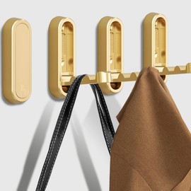 Sqsyqz Sqsyqz 4 Pack Folding Coat Hook, Gold Zinc Alloy Folding Wall Hooks for Hanging Coats, Towels, Hats, Bags, Keys, Christmas Socks & Wreaths, Up to 55 lbs/25 kg, Easy Wall Mount Installation