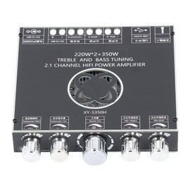 Bluetooth Power Amplifier Board with Subwoofer, 12 to 38V 220W X 2 350W 2 Channel Audio Power Amplifier Module with Treble and Bass Control, Black