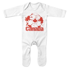 Purple Print House Canada Flag Football Romper Suit Soccer Canadian Tournament Supporters 2022 Baby Gifts for Boys Girls, 0-3 Months, White