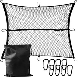 Truck Bed Cargo Net, Stretchable from 4'x4' to 7'x7',High Elastic Cargo Net with Storage Bag and 8 rustproof Buckles, Ideal for ATV, SUV, UTV, Truck and Boat Use, Black