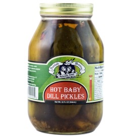 Amish Wedding Foods Whole Baby Dill Pickles, TWO 32 oz. Quart Jars (Hot Baby Dill)