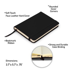 Simply Genius (3 or 12 Pack) Mini 3.7” x 5.7" A6 Leatherette Pocket Journals to Write in, Faux Leather Journal Notebook for Travel, 124pg Ruled with 5" Inner Pocket
