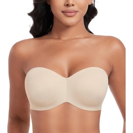 Lemorosy Women's Strapless Bra for Large Bust Full Support Non-Slip Minimizer Underwire Unlined Bandeau Bra(Beige,36B)