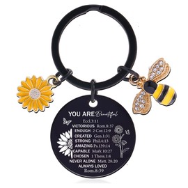 Zaamwoyy Christian Keychain Religious Gifts - Bible Verse Sunflower Inspirational Christian Key Chain Women Cute Keychain for Car Keys Religious Gifts for Women Men Adults Christmas Gifts(Black)