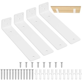 Pack of 4 Shelf Brackets, White, 200 mm Shelf Wall Bracket, Shelf Bracket, L Shelf Bracket, Floating Heavy Duty Angle Wall Shelf Bracket Wall for Wall Mounting Shelf Board Bracket