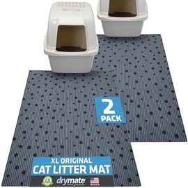 Drymate Cat Litter Box Mat, Litter Trapping Mat, Waterproof, Urine-Proof, Absorbent, Machine Washable, Soft on Paws, Contains Mess, Protects Floors, Kitten Supplies, Dark Grey, 28x36 XL, 2-Pack