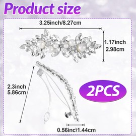 Alpinleux 2 Pcs Rhinestone Hair Clips, Fancy Flower Hair Barrettes, Silver Bridal Hair Accessories, Sparkly Crystal Hair Pins for Wedding, Party, Daily Use, Bride (Pearl+Rhinestone)