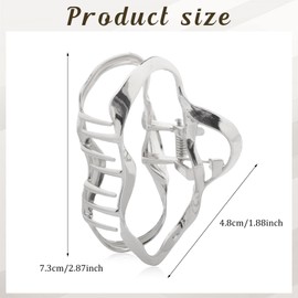 Metal Hair Claw Clip for Women Girls, 1Pcs 2.87Inch SIlver Metal Moebius Hair Claw Clip, Elegant Hair Accessories Supplies for Thick Thin Hair