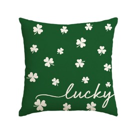 AVOIN colorlife St Patricks Day Lucky Clover Throw Pillow Cover, 18 x 18 Inch Shamrock Green Cushion Case Decoration for Sofa Couch
