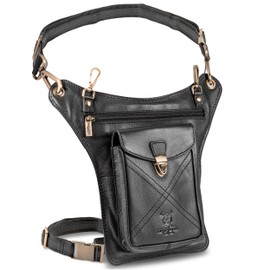 MATADOR Outdoor Bag Genuine Leather Bum Bag Men Women Large Leg Bag Motorcycle Bag with Leg Strap Chest Pocket Waist Bag Men's Bag Leather Thigh Bag Leg Holster Motorcycle Clothing, Nappa Black,