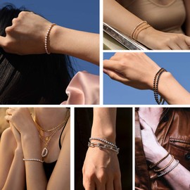 Woman Bracelets Women Gold Cubic Zirconia Crystal 3mm 6.5 Inch Womens Black Stone Tennis Bracelet Braclet