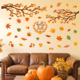 Peacoblue Autumn Maple Leaves Wall Stickers Decals Decor Removable Peel and Stick, 3 Sheets 30x96cm Vinyl 3D Wall Murals for Bedroom Living Sewing Room Bathroom Classroom Playroom Home