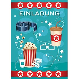 12 Children's Birthday Party Invitations Cinema Party Invitations Blue Cinema Party Bright and Colourful